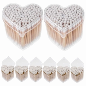 Beaupretty 8 Boxes Disposable Cotton Stick Swabs for Makeup Cleaning Dual Tip Applicators with Heart Shape Design for Eyeliner and Precision Cleaning