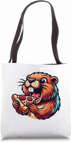 Beaver Eating Pizza Cute Animal Funny Tote Bag