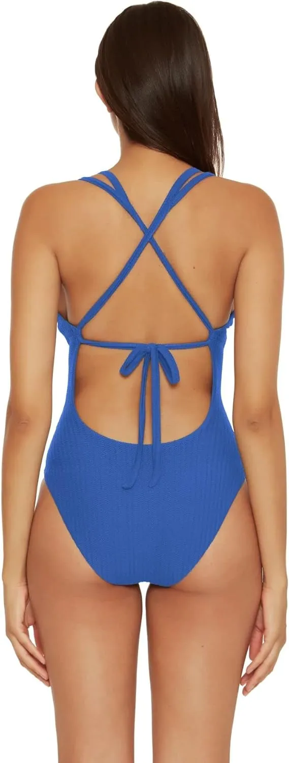 BECCA by Rebecca Virtue Line in The Sand Lainey Textured Rib Plunge One-Piece