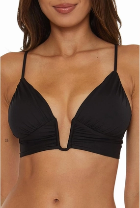 BECCA Women's Standard Color Code Shirred Bikini Top, Adjustable, Tie Back, Swimwear Separates