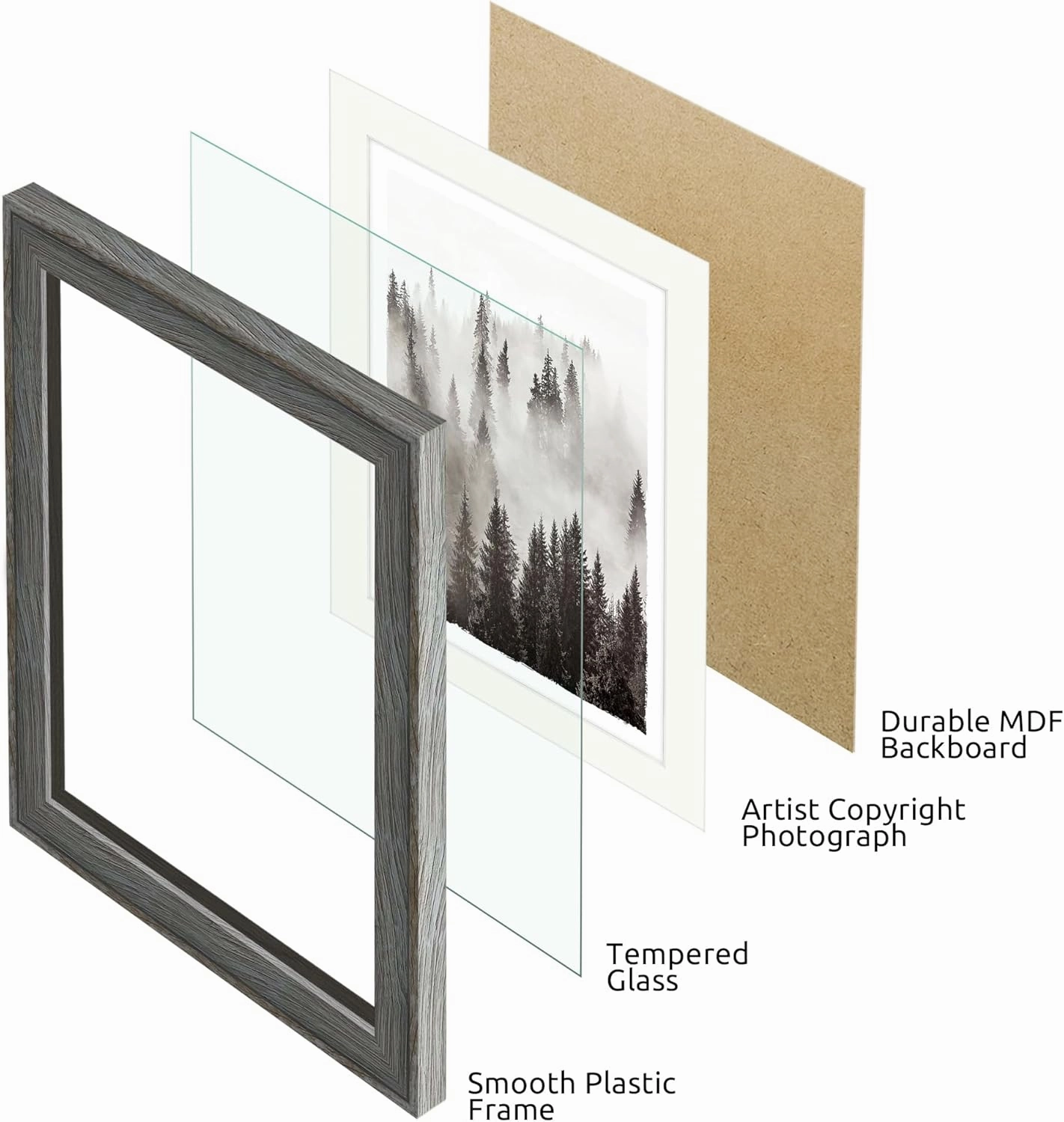 Bedroom Framed Tree Wall Art: Living Room Black and White Misty Forest Picture Small 2 Piece 8x10 Modern Bathroom Nature Landscape Mountain Artwork Vertical Home Pine Scenery Painting Print