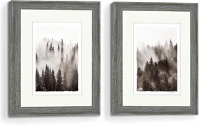 Bedroom Framed Tree Wall Art: Living Room Black and White Misty Forest Picture Small 2 Piece 8x10 Modern Bathroom Nature Landscape Mountain Artwork Vertical Home Pine Scenery Painting Print