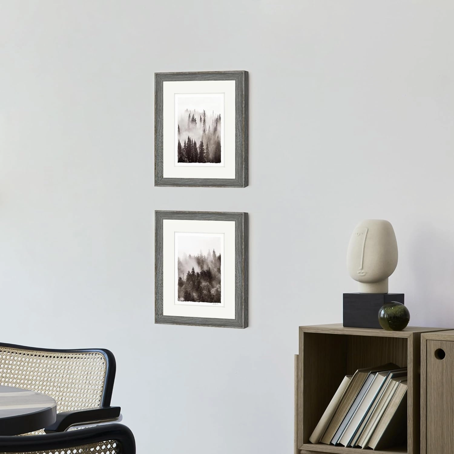 Bedroom Framed Tree Wall Art: Living Room Black and White Misty Forest Picture Small 2 Piece 8x10 Modern Bathroom Nature Landscape Mountain Artwork Vertical Home Pine Scenery Painting Print