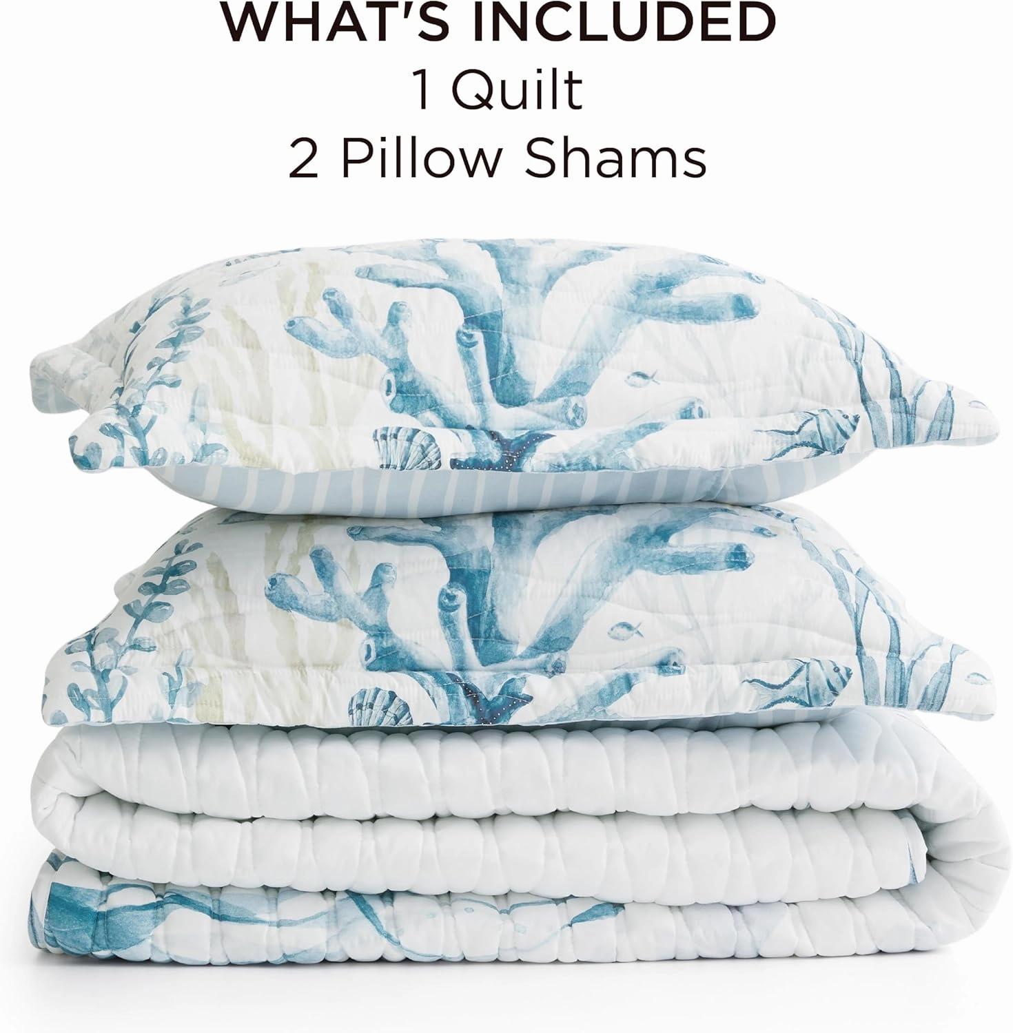Bedsure Coastal Quilt Bedding Set - Queen Size Reversible Summer Beach Quilt Bedding Set, 3 Pieces Ocean Lightweight Bedspread, Coral Parttern Coverlet with 2 Pillow Shams for All Seasons (90"x96")