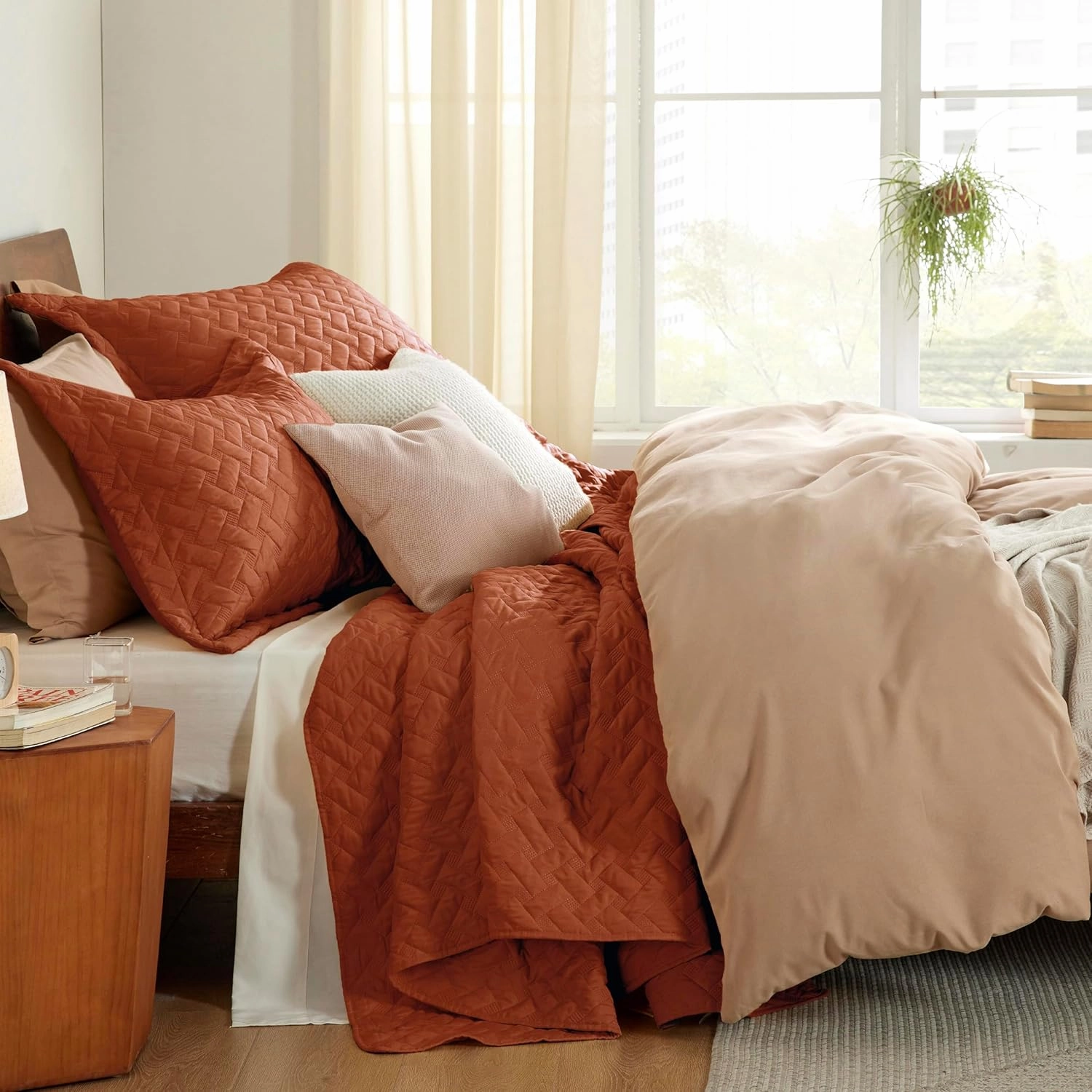 Bedsure Quilts Queen Size - Lightweight Bedspreads Queen Size with Basket Weave Pattern, Soft Quilt Bedding, Red Orange Comforter Coverlet for All Seasons (90" x 96")