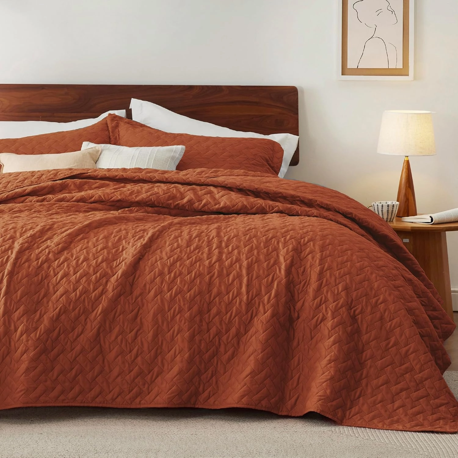 Bedsure Quilts Queen Size - Lightweight Bedspreads Queen Size with Basket Weave Pattern, Soft Quilt Bedding, Red Orange Comforter Coverlet for All Seasons (90" x 96")