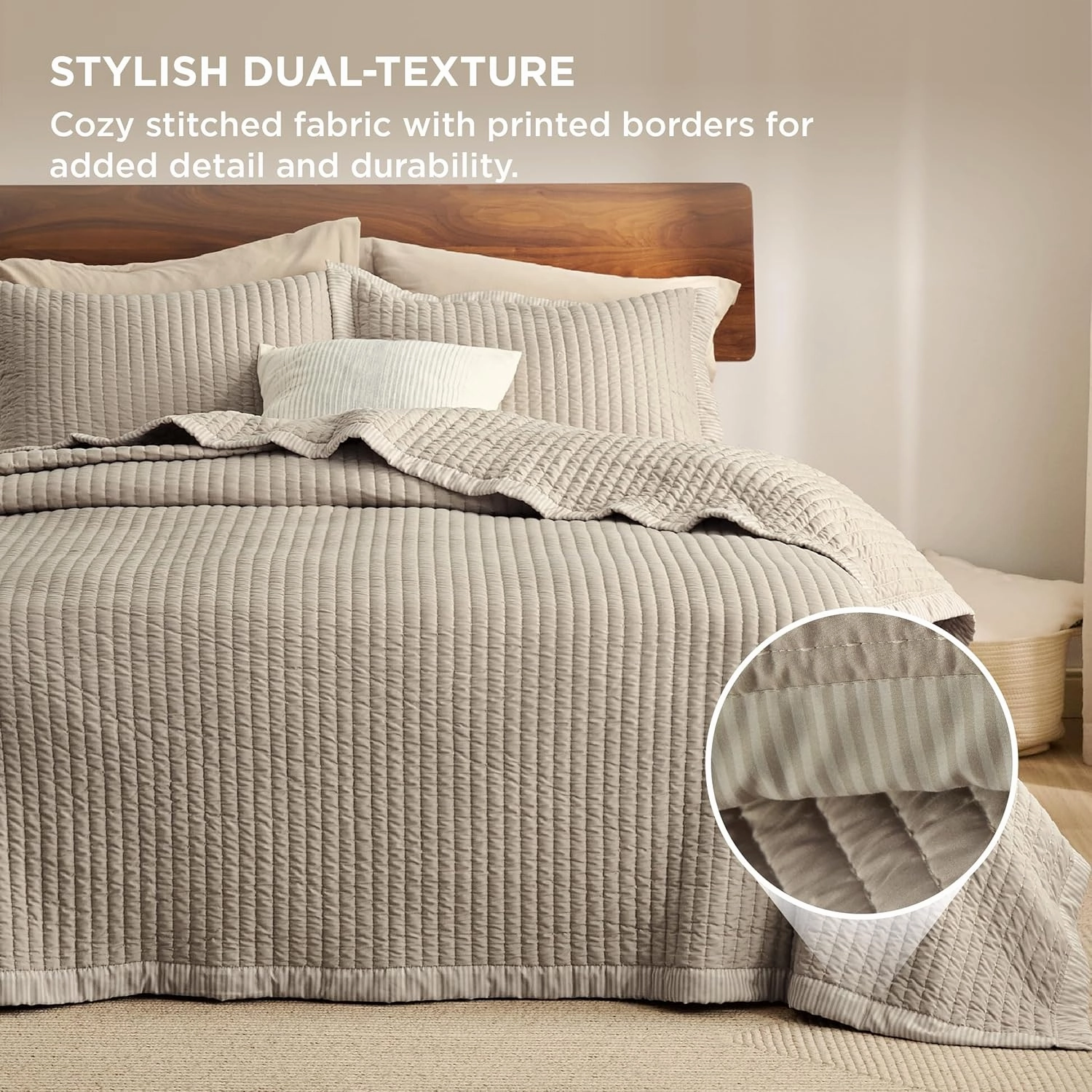 Bedsure Taupe Quilts Queen Size - Queen Quilt Bedding Set Bedspread Coverlet, Lightweight Corduroy Pattern Bedspread, 3-Piece Set with 90"x96" Coverlet & 2 Pillow Shams, All-Season Soft Microfiber