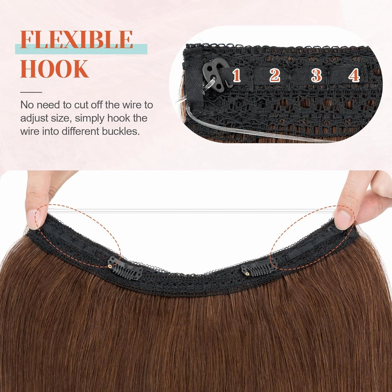 Benehair Halo Hair Extensions - 16 Inch Invisible Wire Remy Human Hair for Adding Volume - #04 Medium Brown