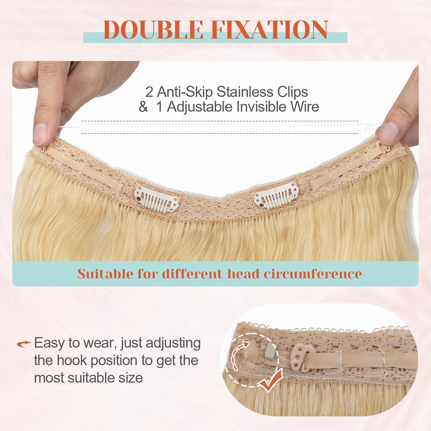 Benehair Halo Hair Extensions Real Human Hair, Blonde Halo Hair Extension 100% Human Hair, Wavy Halo Hair Extensions, Curly Hair Halo Extensions, Wire Hair Extension, Bleach Blonde 65g/16inch