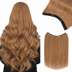 Benehair Miracle Wire Extension for Women Real Human Hair Hairpieces with Invisible Secret Fish Line Adjustable Wire Replacement Light Brown Hair Extension 20inch for Thinning Hair #6