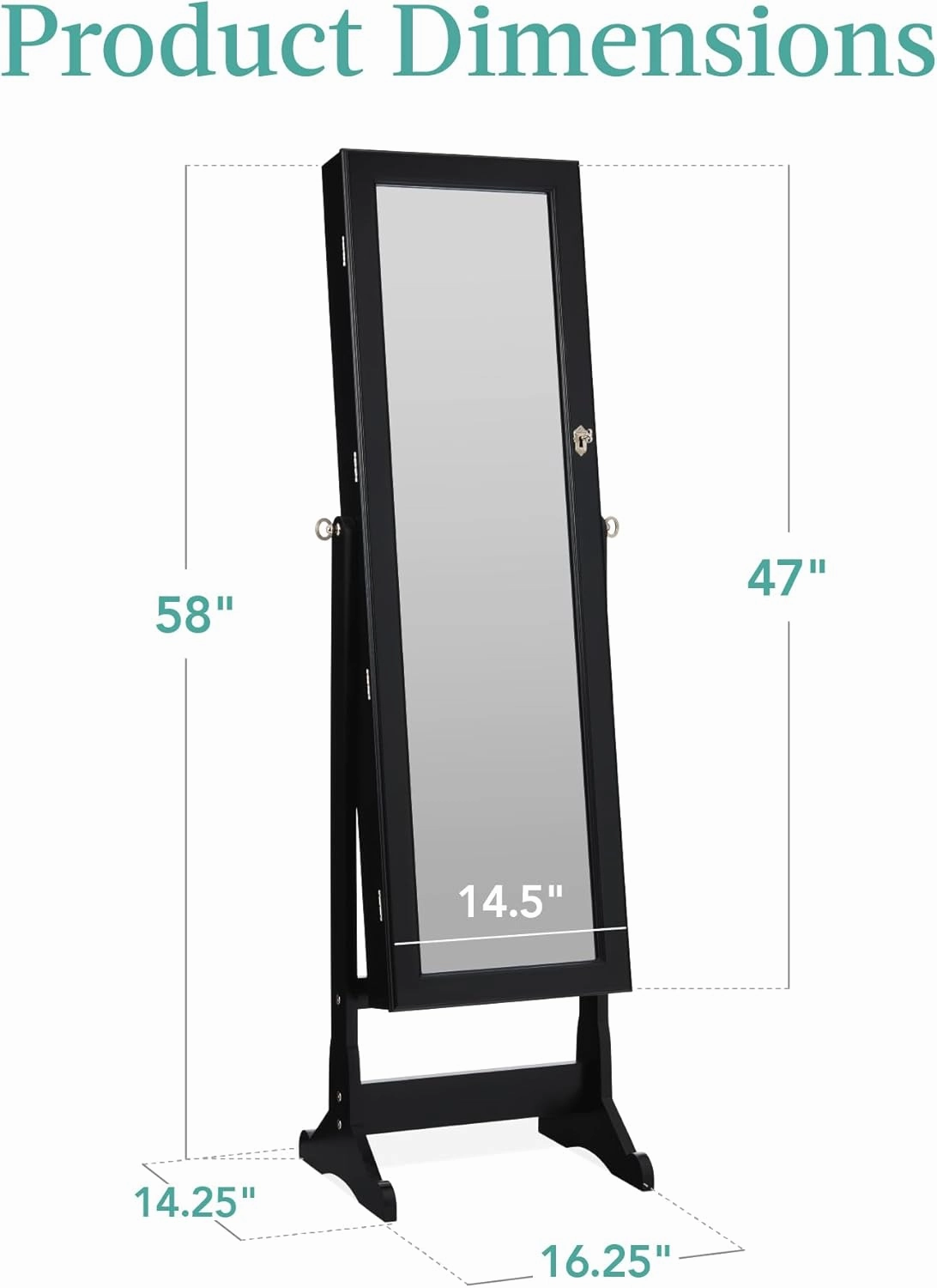 Best Choice Products Freestanding Jewelry Armoire Cabinet, Full Length Standing Mirror, Lockable Makeup Storage Organizer, w/Velvet Lining, 3 Angles, Lock, Accessory Pouch, 5 Shelves - Black