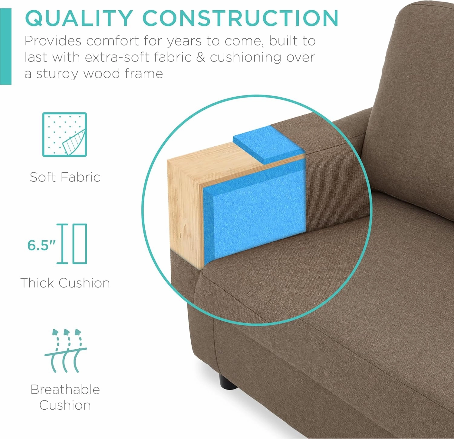 Best Choice Products Upholstered Sectional Sofa for Home, Apartment, Dorm, Bonus Room, Compact Spaces w/Chaise Lounge, 3-Seat, L-Shape Design, Reversible Ottoman Bench, 680lb Capacity - Brown