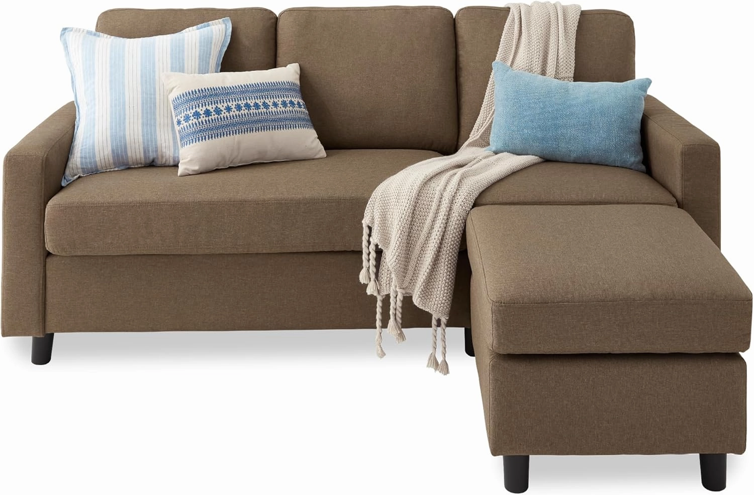 Best Choice Products Upholstered Sectional Sofa for Home, Apartment, Dorm, Bonus Room, Compact Spaces w/Chaise Lounge, 3-Seat, L-Shape Design, Reversible Ottoman Bench, 680lb Capacity - Brown