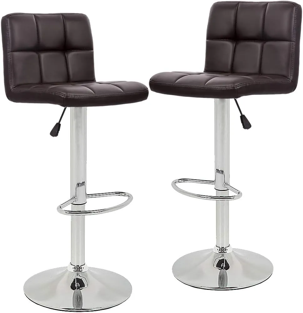 BestOffice Bar Stools Set of 2, Adjustable Swivel Bar Stools, Counter Height Bar Stools with Back PU Leather Armless Hydraulic Kitchen Counter Bar Stool (Black)