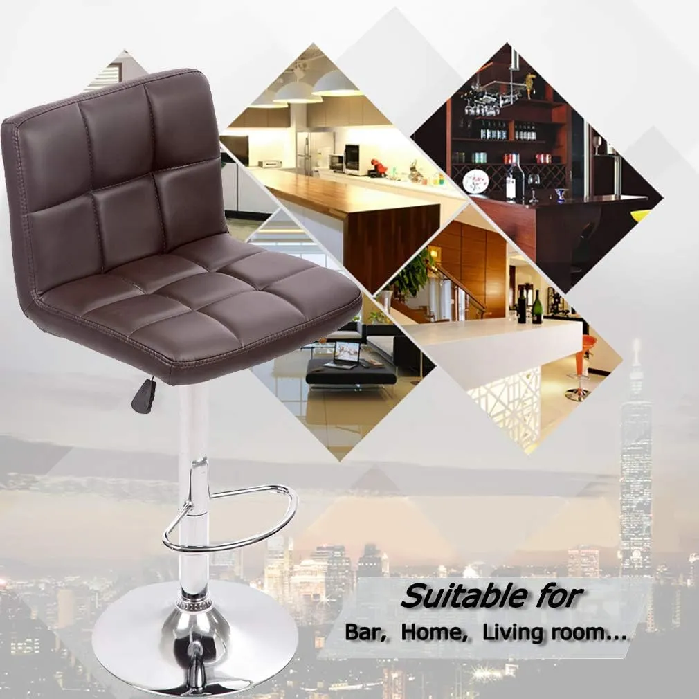 BestOffice Bar Stools Set of 2, Adjustable Swivel Bar Stools, Counter Height Bar Stools with Back PU Leather Armless Hydraulic Kitchen Counter Bar Stool (Black)