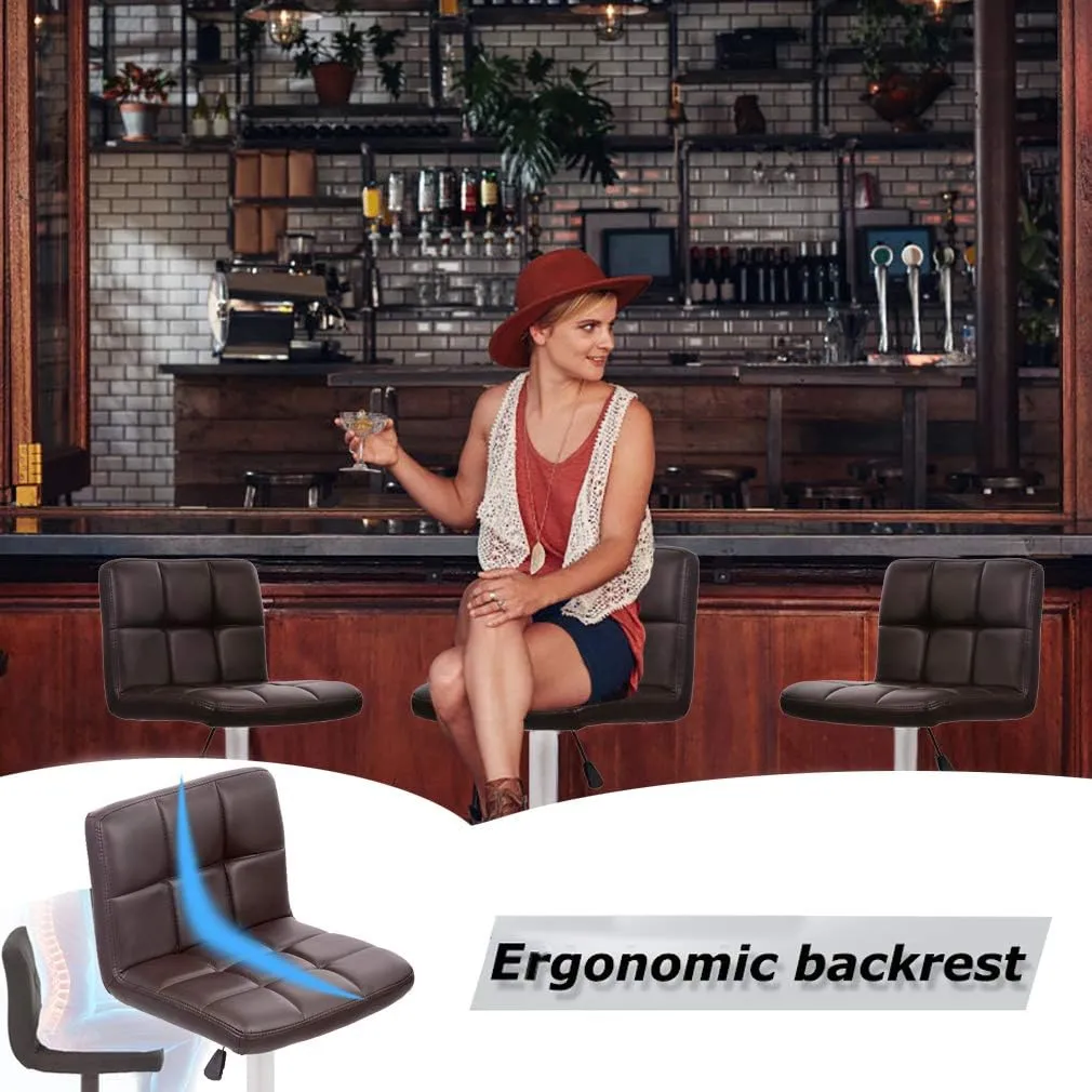 BestOffice Bar Stools Set of 2, Adjustable Swivel Bar Stools, Counter Height Bar Stools with Back PU Leather Armless Hydraulic Kitchen Counter Bar Stool (Black)