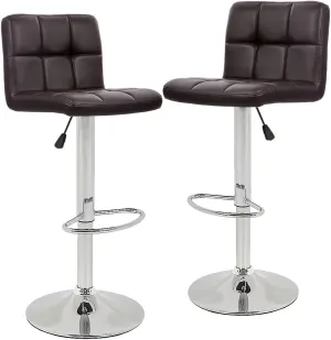 BestOffice Bar Stools Set of 2, Adjustable Swivel Bar Stools, Counter Height Bar Stools with Back PU Leather Armless Hydraulic Kitchen Counter Bar Stool (Black)