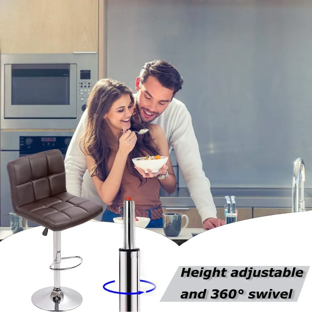 BestOffice Bar Stools Set of 2, Adjustable Swivel Bar Stools, Counter Height Bar Stools with Back PU Leather Armless Hydraulic Kitchen Counter Bar Stool (Black)