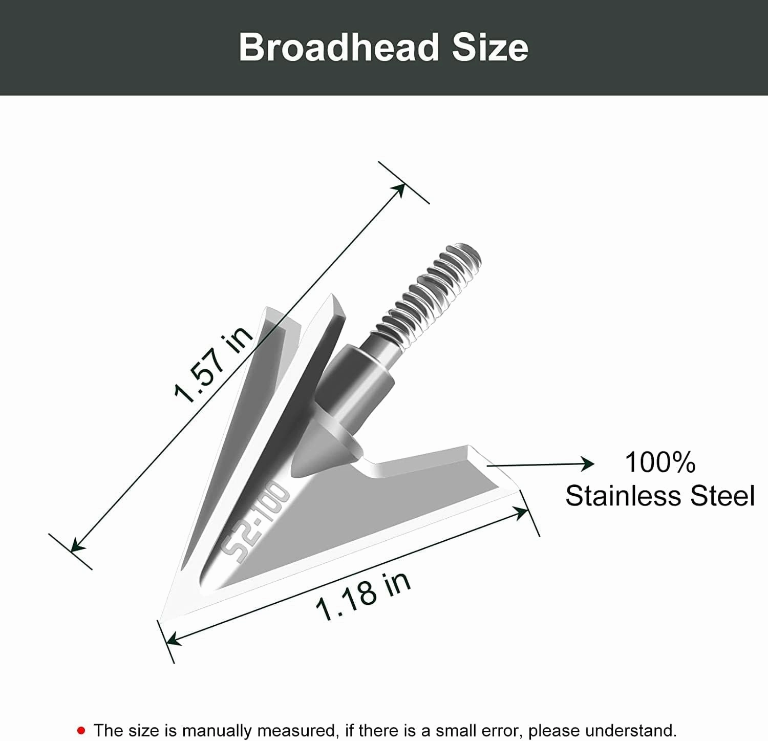 Bgary Archery Broadheads 100 Grain 6 Pack Solid 3 Blades Fixed Hunting Broadheads for Crossbow Compound Bows Silvery