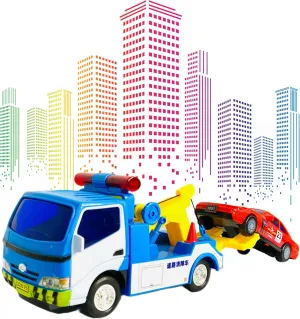 Big Daddy Police Wrecker Truck and Toy Car Combo Set - Friction-Powered Tow Truck Toy with Tire Plate for Safe Towing
