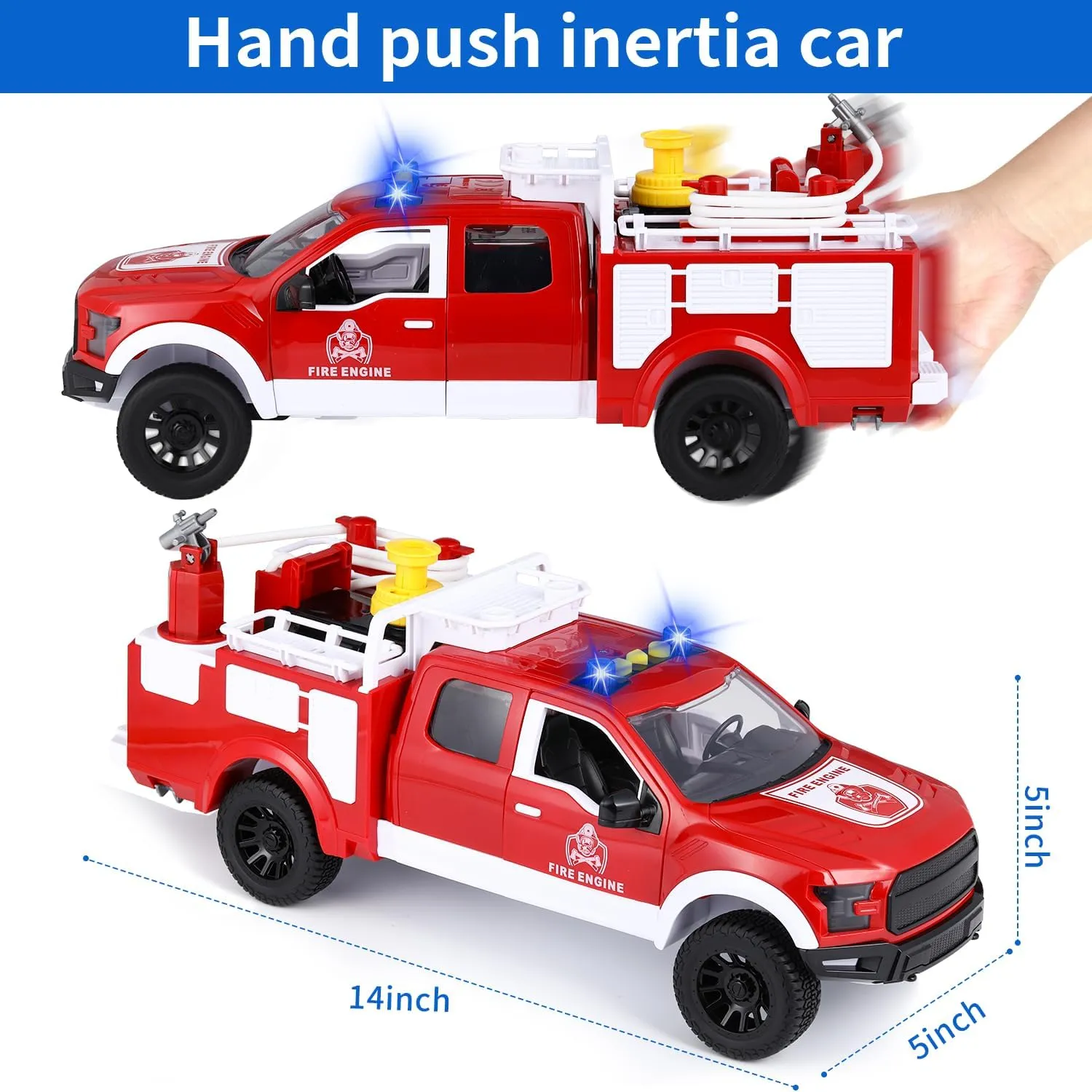 Big Fire Truck Toy for Boys Ages 4-7, F150 Raptor Toy Pickup Truck with Light and Music, for Boys 4-8 Years Old.