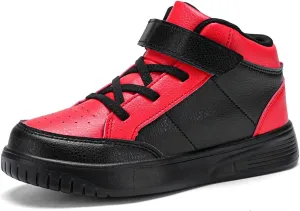 Big Kids Red Black Sneakers Boys High Top Lightweight Breathable Strap Athletic Sports Shoes Girls Walking Jogging School Running Shoes Size 5
