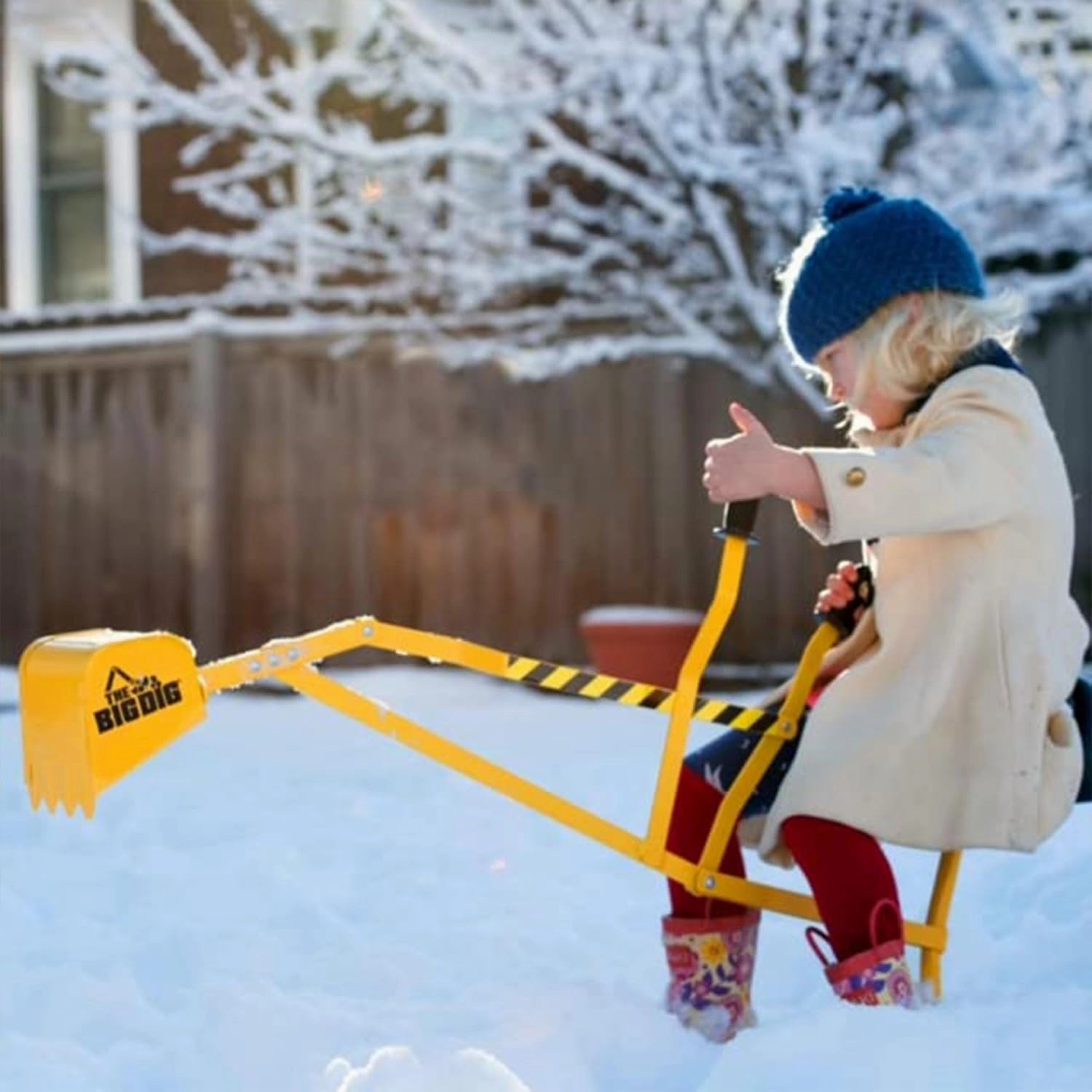Big Dig Toy Excavator Ride, Sand Digger w/ 360 Rotation Base for Kids Ages 3 & Up, Yellow