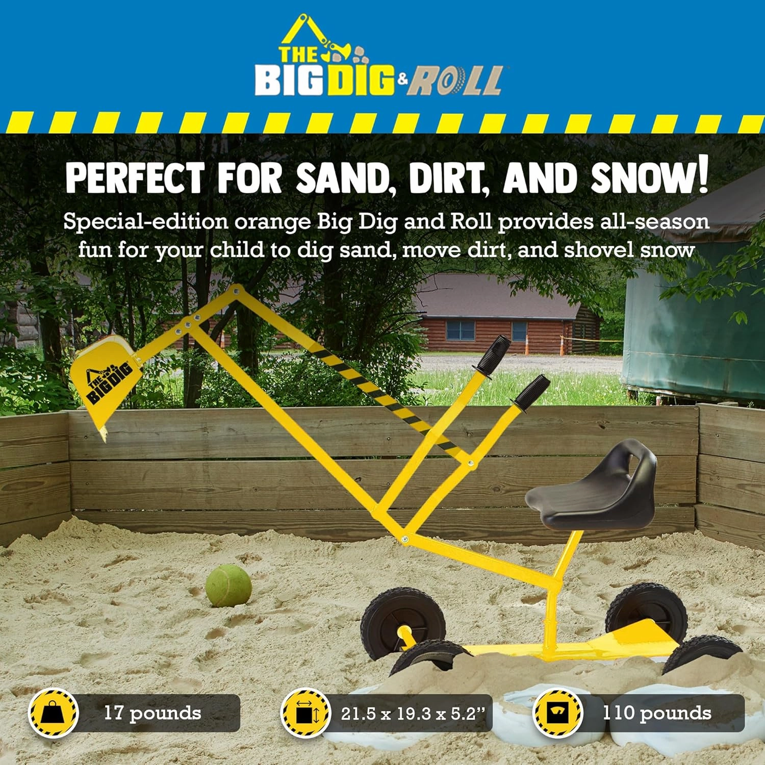Big Dig Toy Excavator Ride, Sand Digger w/ 360 Rotation Base for Kids Ages 3 & Up, Yellow