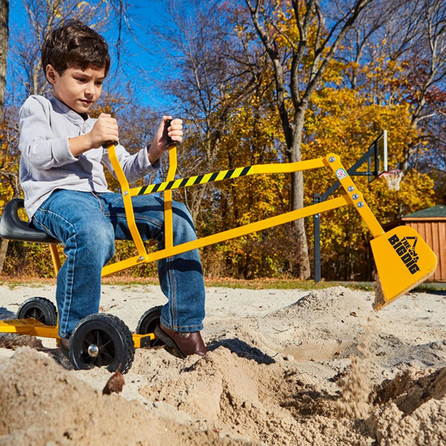Big Dig Toy Excavator Ride, Sand Digger w/ 360 Rotation Base for Kids Ages 3 & Up, Yellow