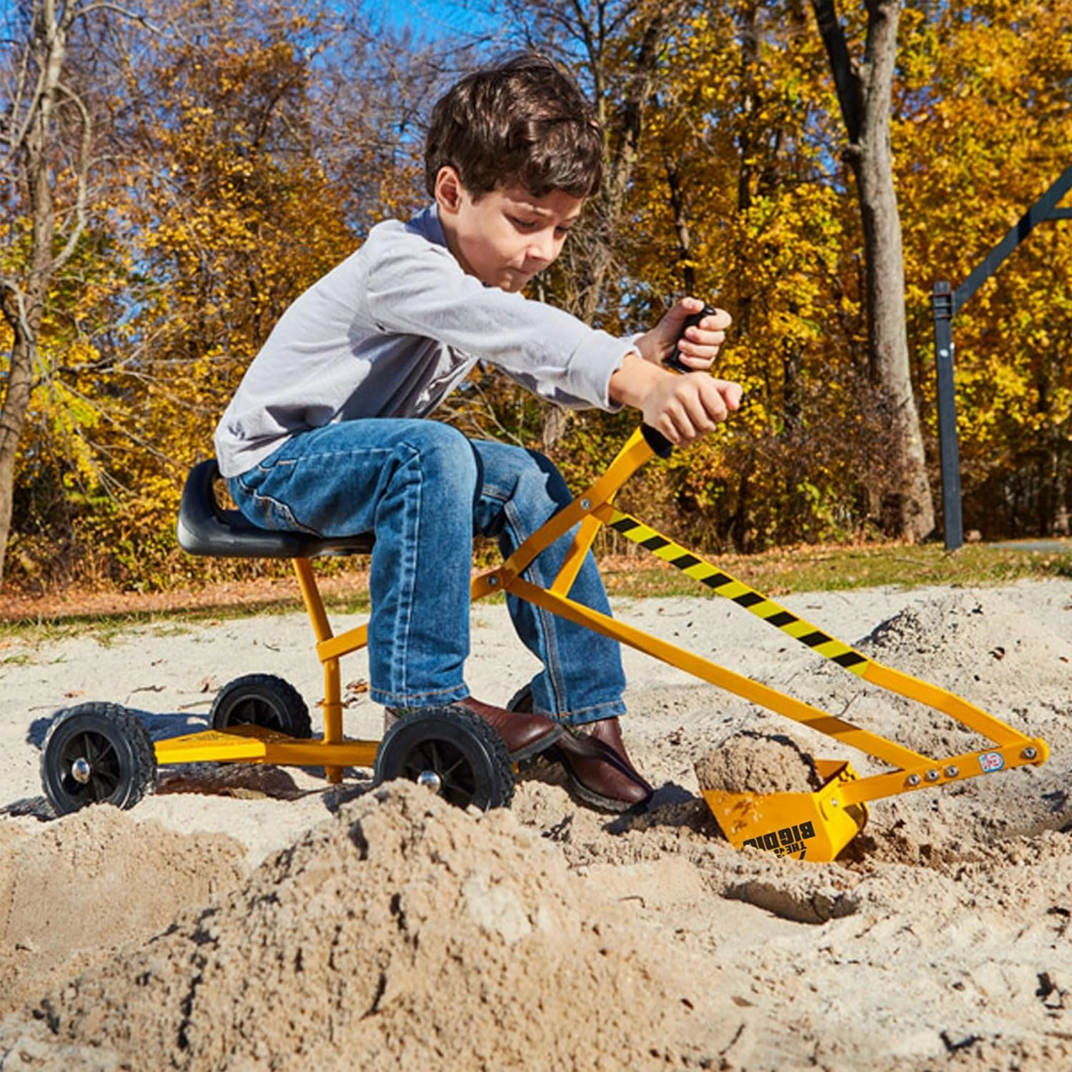 Big Dig Toy Excavator Ride, Sand Digger w/ 360 Rotation Base for Kids Ages 3 & Up, Yellow