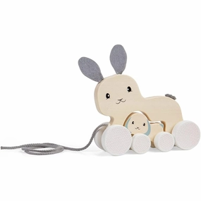 Bigjigs Toys FSC Certified Bunny & Baby Pull-Along Toy - Eco Friendly Rabbit and Pull on String Baby Bunny Push-Along Premium Quality Wooden Baby Toy for 1 Year Old