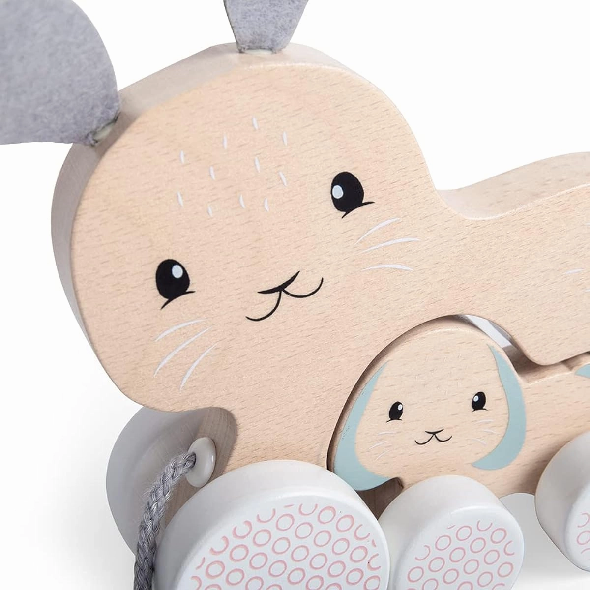 Bigjigs Toys FSC Certified Bunny & Baby Pull-Along Toy - Eco Friendly Rabbit and Pull on String Baby Bunny Push-Along Premium Quality Wooden Baby Toy for 1 Year Old
