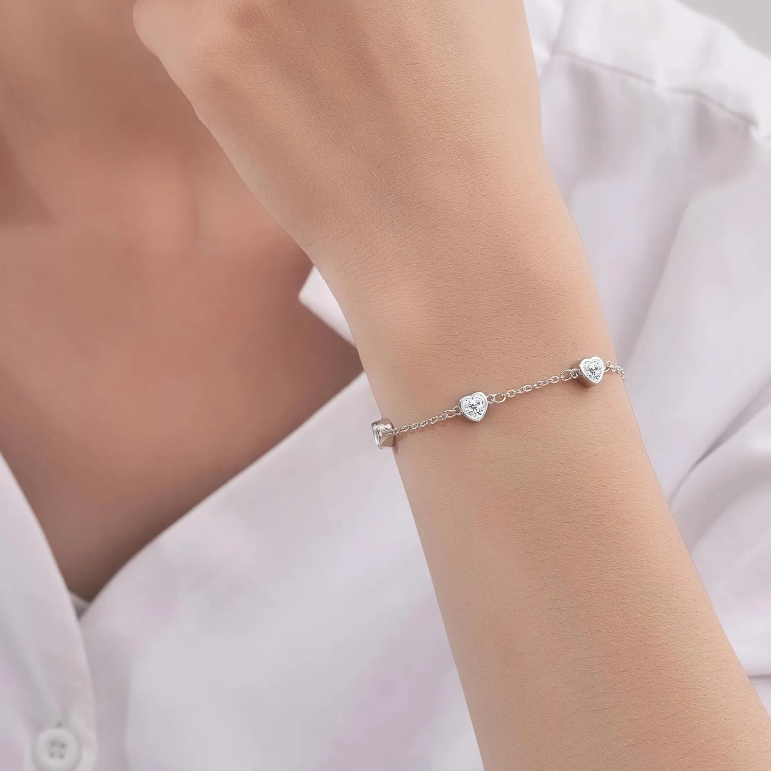 Birthstone Bracelets for women 925 Sterling Silver Diamond Heart Bracelet Link Birthstone Jewelry Gift for Women