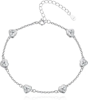 Birthstone Bracelets for women 925 Sterling Silver Diamond Heart Bracelet Link Birthstone Jewelry Gift for Women