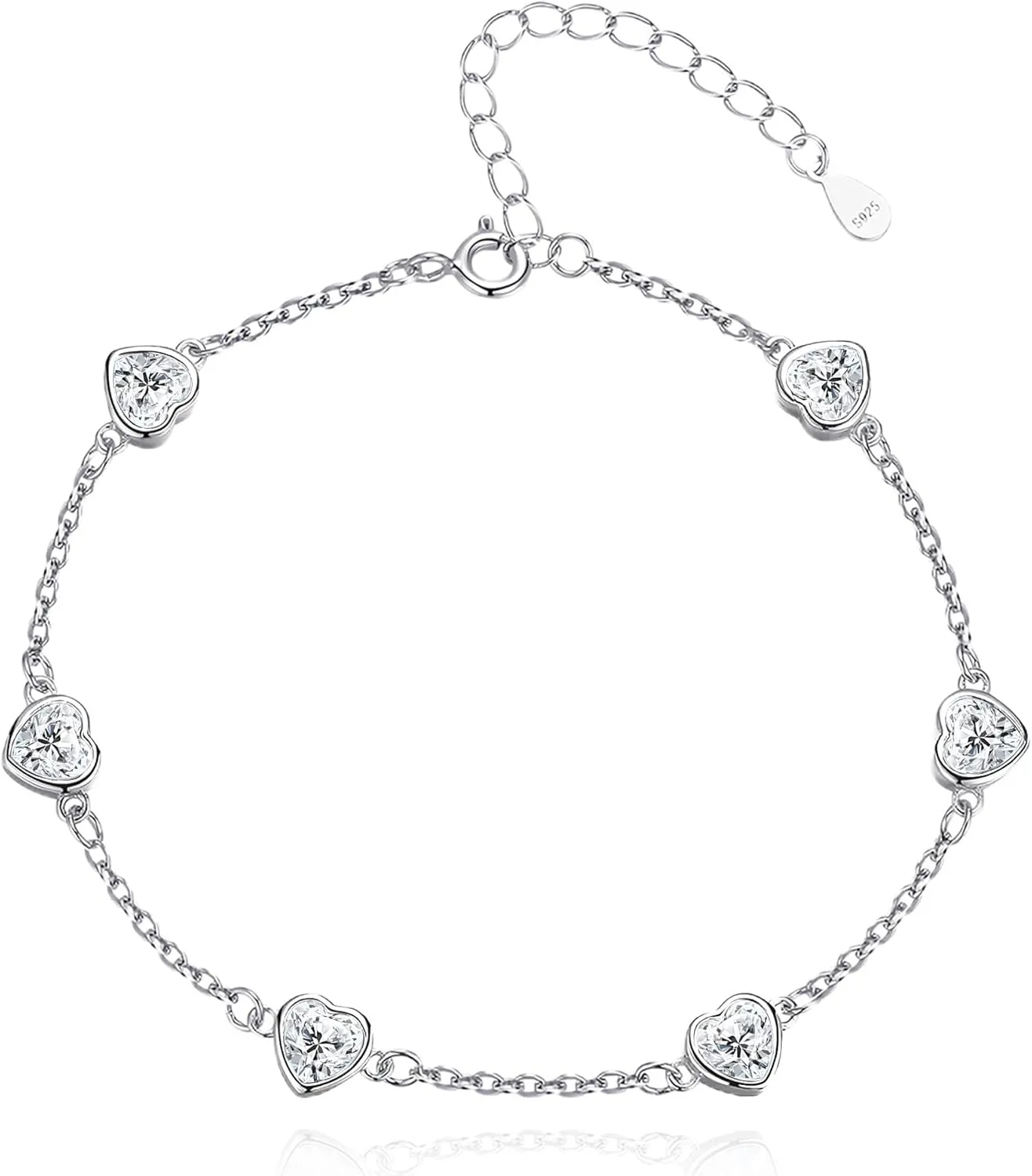 Birthstone Bracelets for women 925 Sterling Silver Diamond Heart Bracelet Link Birthstone Jewelry Gift for Women