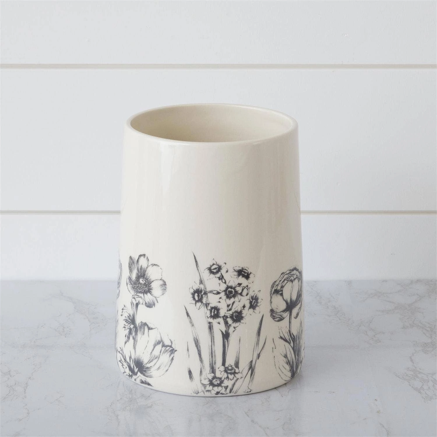 Black and White Botanical Collection Utensil Crock
