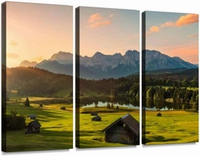 blaverr 3 Panel Wall Art Modern Artworks for Home Decor Canvas Prints Magic Sunrise at Alpine Lake Geroldsee View to Mount Karwendel Pictures for Living Room Bedroom Decoration, Ready to Hang
