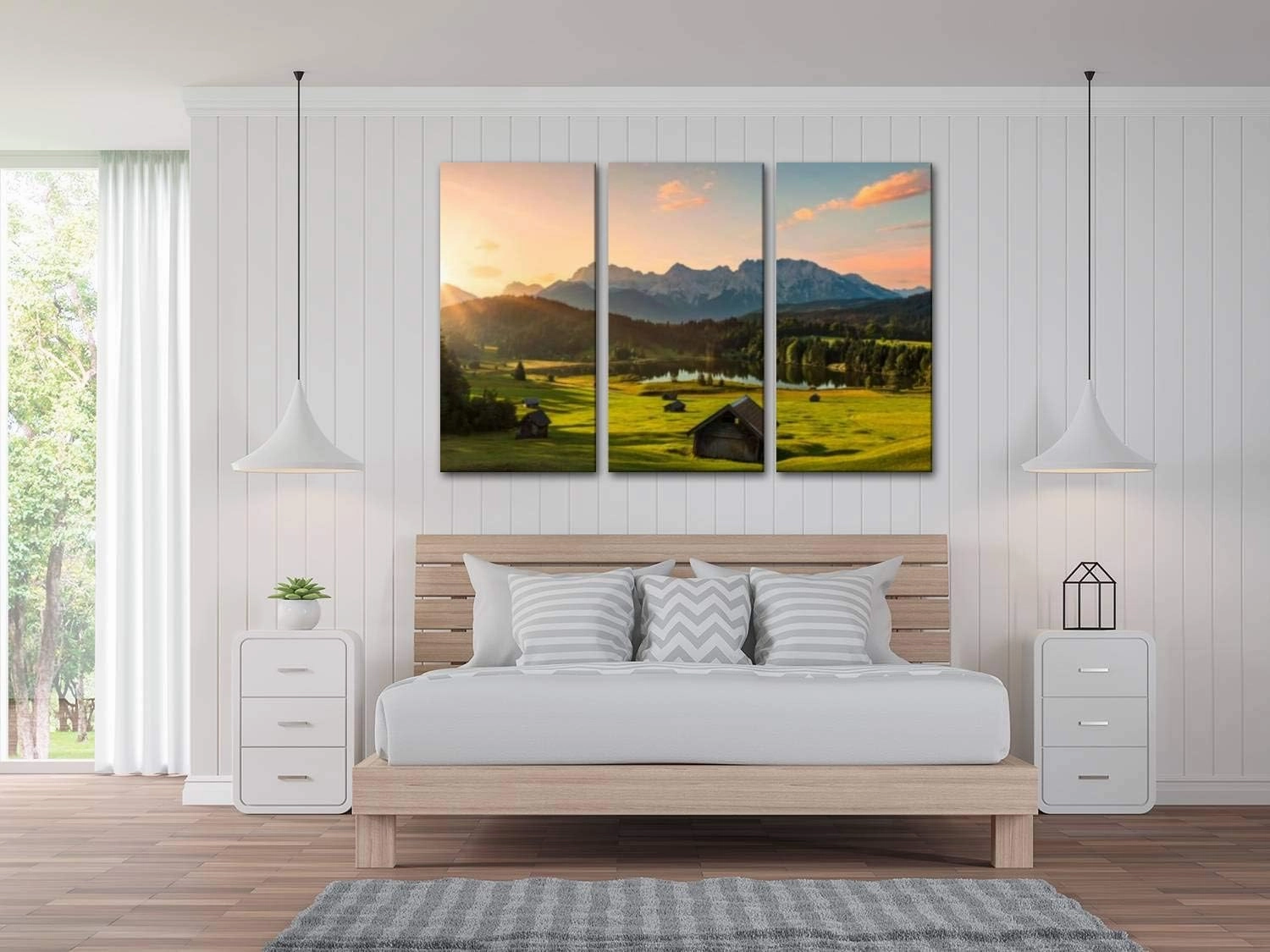 blaverr 3 Panel Wall Art Modern Artworks for Home Decor Canvas Prints Magic Sunrise at Alpine Lake Geroldsee View to Mount Karwendel Pictures for Living Room Bedroom Decoration, Ready to Hang