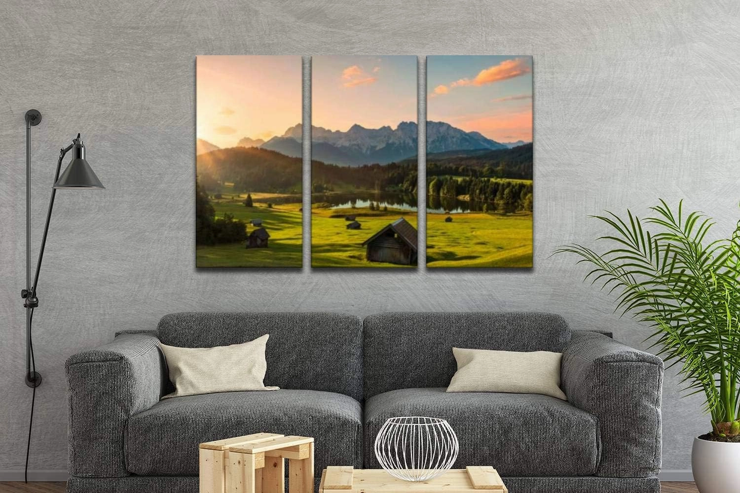 blaverr 3 Panel Wall Art Modern Artworks for Home Decor Canvas Prints Magic Sunrise at Alpine Lake Geroldsee View to Mount Karwendel Pictures for Living Room Bedroom Decoration, Ready to Hang