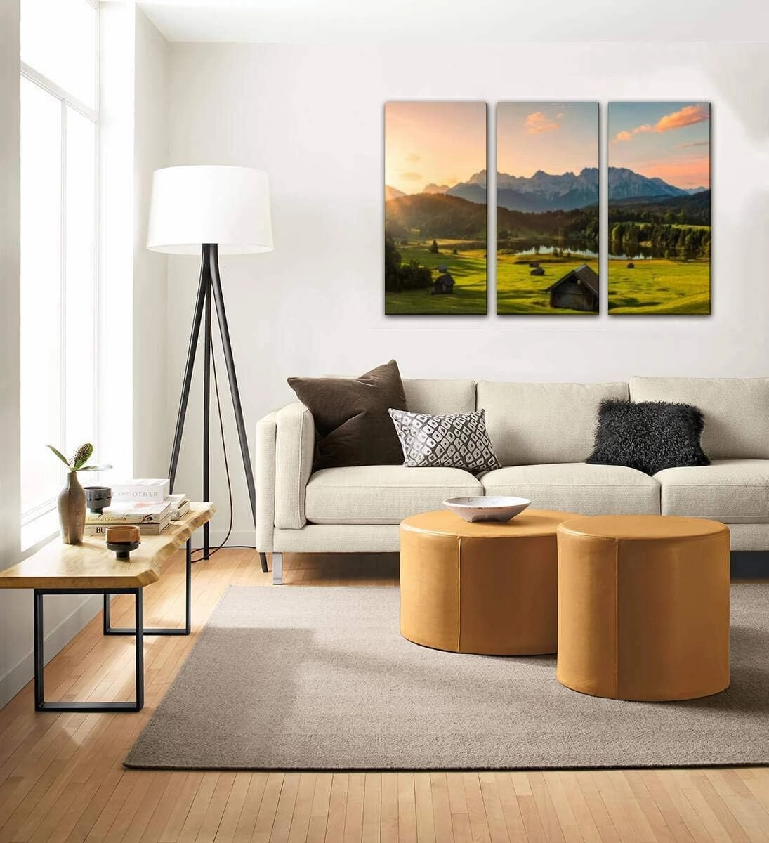 blaverr 3 Panel Wall Art Modern Artworks for Home Decor Canvas Prints Magic Sunrise at Alpine Lake Geroldsee View to Mount Karwendel Pictures for Living Room Bedroom Decoration, Ready to Hang
