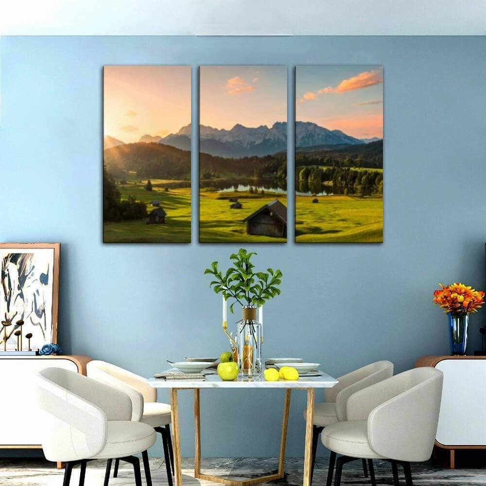 blaverr 3 Panel Wall Art Modern Artworks for Home Decor Canvas Prints Magic Sunrise at Alpine Lake Geroldsee View to Mount Karwendel Pictures for Living Room Bedroom Decoration, Ready to Hang