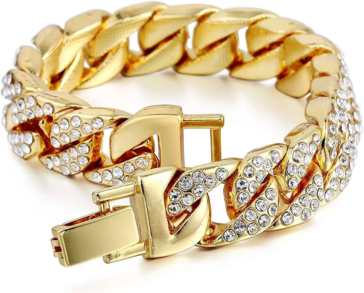 Bling-ed Out It's Lit! Hip Hop Watch & Jewerly Set w/Cuban Chain Bracelet, Kite Bling Earrings & Ring - GJM13