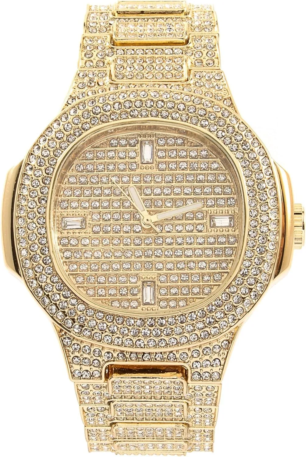 Bling-ed Out It's Lit! Hip Hop Watch & Jewerly Set w/Cuban Chain Bracelet, Kite Bling Earrings & Ring - GJM13