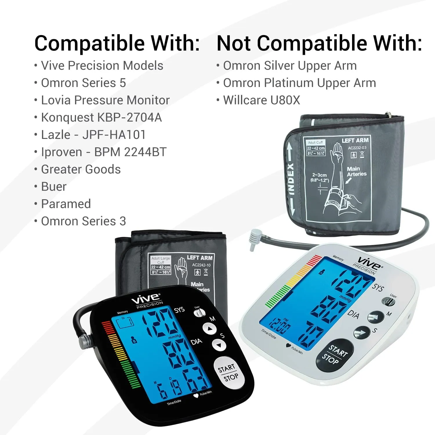 Blood Pressure Cuff Replacement - Compatible with Omron Series 5 & Most BP Monitors - Universal Cuff for Adults, Seniors & Elderly (Upper Arm Circumference 5.91” - 9.45”)