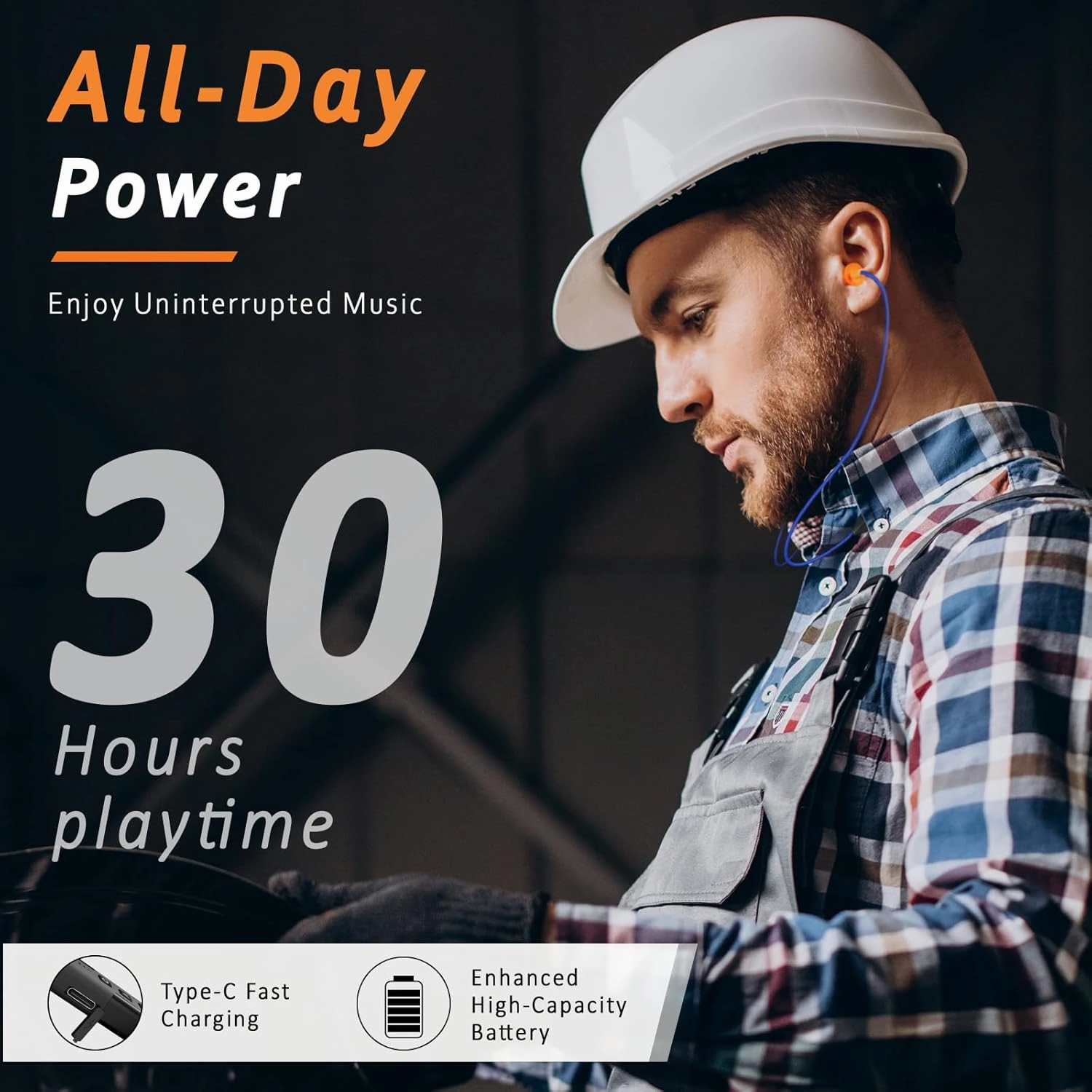Bluetooth Earplug Headphones, 29dB Noise Reduction Earbuds for Work, Neckband Wireless Earplugs Earphones with 30 Hour Battery, IPX5 Sweatproof, OSHA Compliant for Industrial Safety