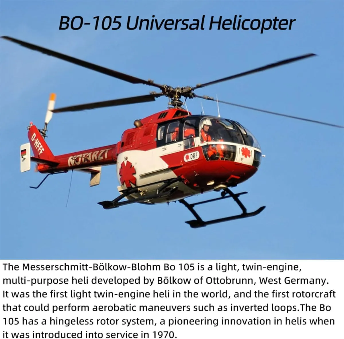 BO105 470-Class RC Military Helicopter Model, 3D Stunt Helicopter with H1 Flight Controller, GPS Positioning and Adjustable Left/Right-Hand Control (PNP Version)