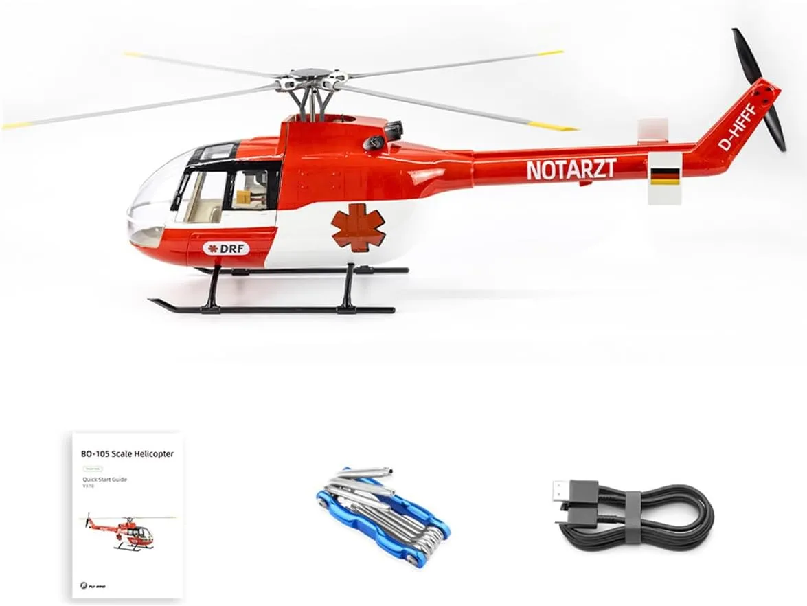 BO105 470-Class RC Military Helicopter Model, 3D Stunt Helicopter with H1 Flight Controller, GPS Positioning and Adjustable Left/Right-Hand Control (PNP Version)
