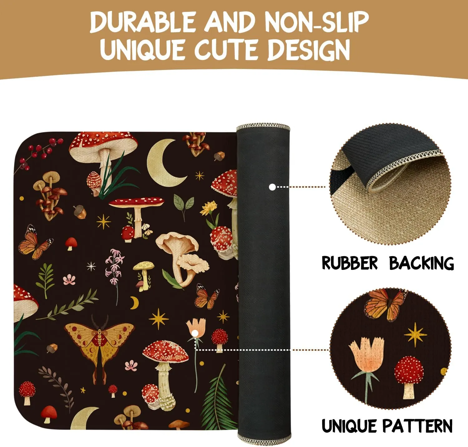 Boho Kitchen Mat Set of 2,Black Mushroom Modern Farmhouse Kitchen Rugs and Mats Non Skid Washable,Bohemia Runner Rugs with Rubber Backing for Kitchen Decor Accessories (17"x47" 17"x30")
