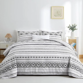 BOLINLIVING Comforter Set Full Size, Boho Bed in a Bag 3 Pieces, Soft Bohomian Comforter Set, Lightweight Breathable for All Seasons,1 Comforter & 2 Pillowcases (Grey 79×90 inch)
