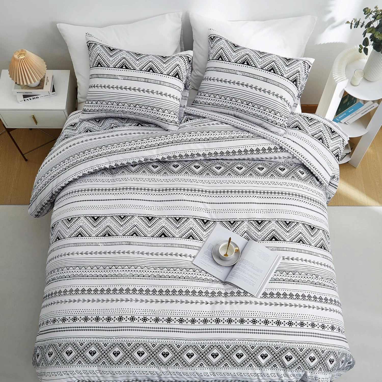 BOLINLIVING Comforter Set Full Size, Boho Bed in a Bag 3 Pieces, Soft Bohomian Comforter Set, Lightweight Breathable for All Seasons,1 Comforter & 2 Pillowcases (Grey 79×90 inch)